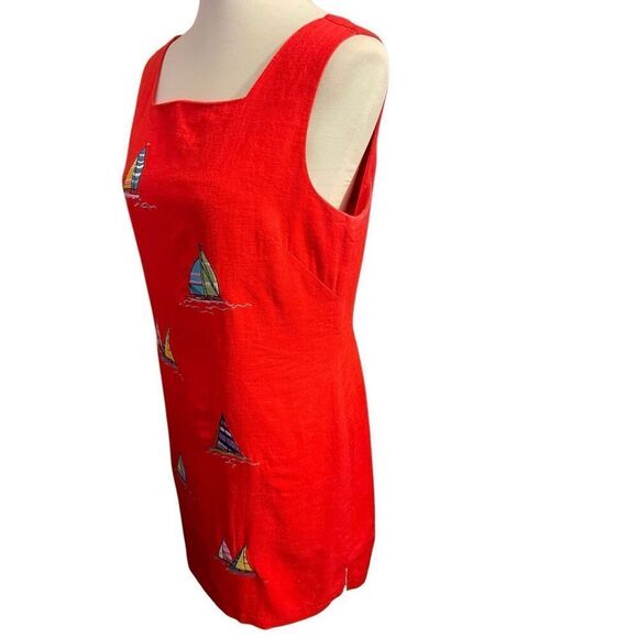 Ultra Dress New York Vintage 80’s/90’s Red Linen Fully Lined Sleeveless Nautical - Picture 9 of 15